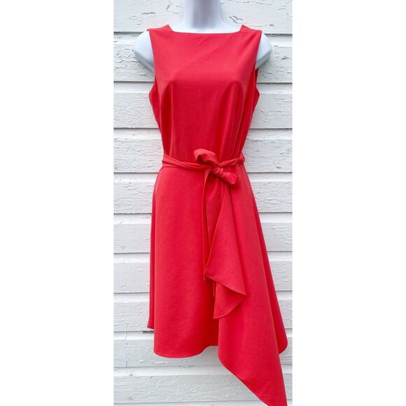 Alex Marie Dresses & Skirts - Alex Marie Dress Womens 2 Coral Orange Asymmetrical Sleeveless Tie Waist Knee